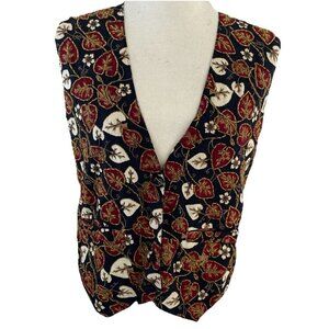 VTG 90s Halsey Collection Vest Womens Small Multicolor Leaf Print Beaded Boho
